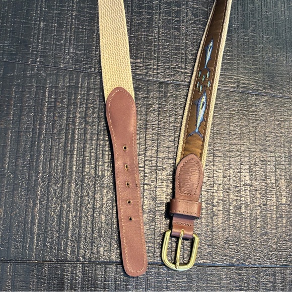 Zep-Pro Fish Canva Leather Brown Beige Coastal Belt size 38 - Picture 8 of 9